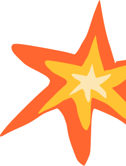 Orange and yellow starburst on black background