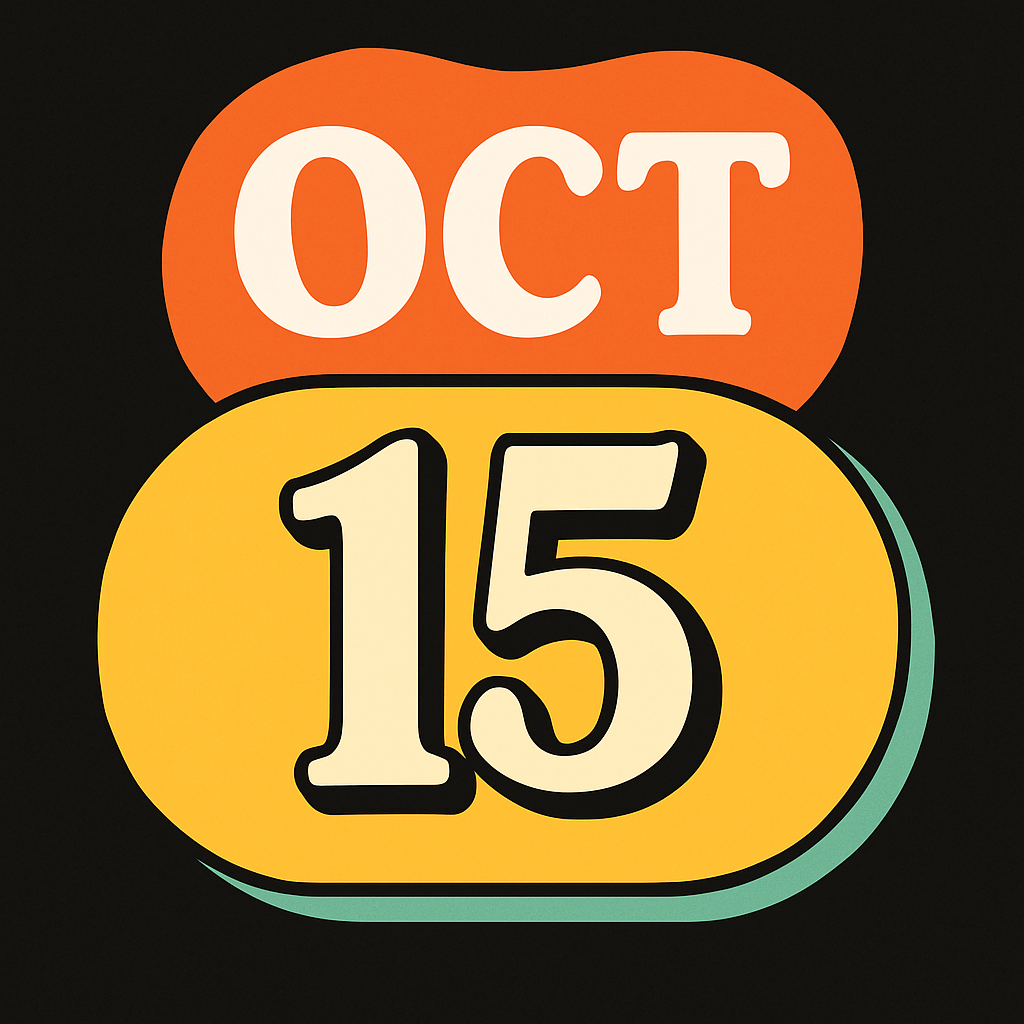 October 15 colorful retro calendar graphic